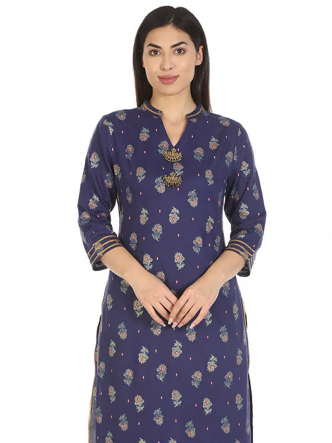 Blue Printed Viscose Long Kurti