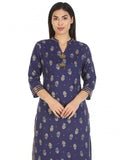 Blue Printed Viscose Long Kurti