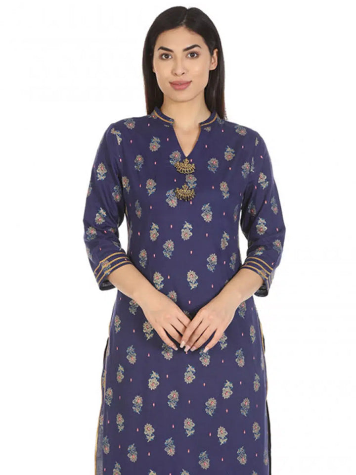 Blue Printed Viscose Long Kurti