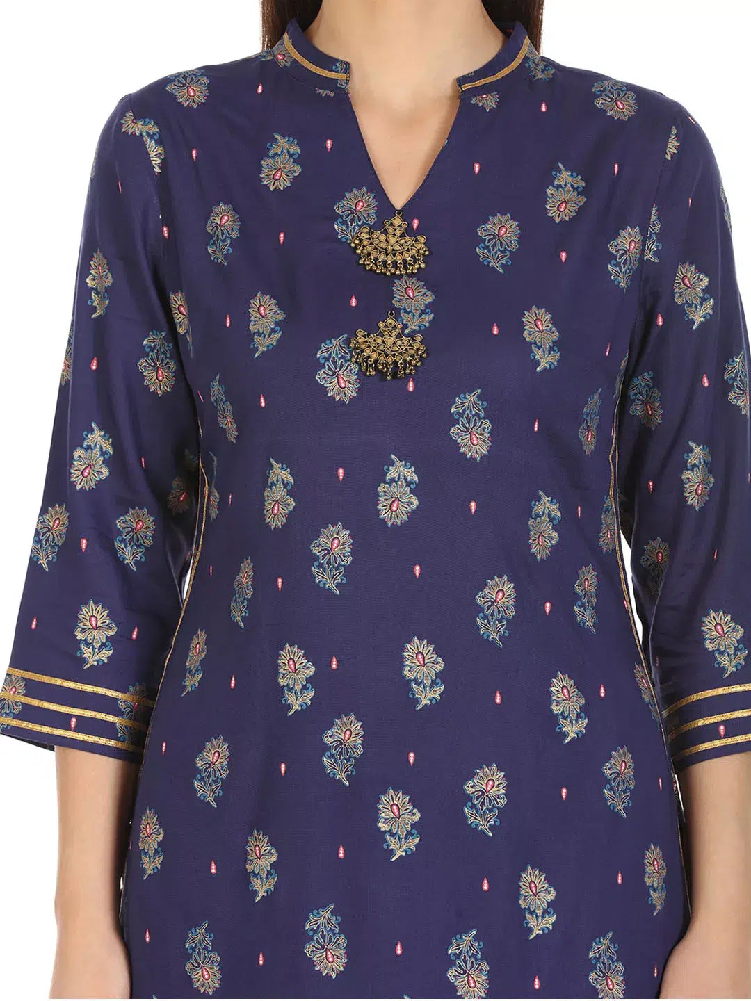 Blue Printed Viscose Long Kurti