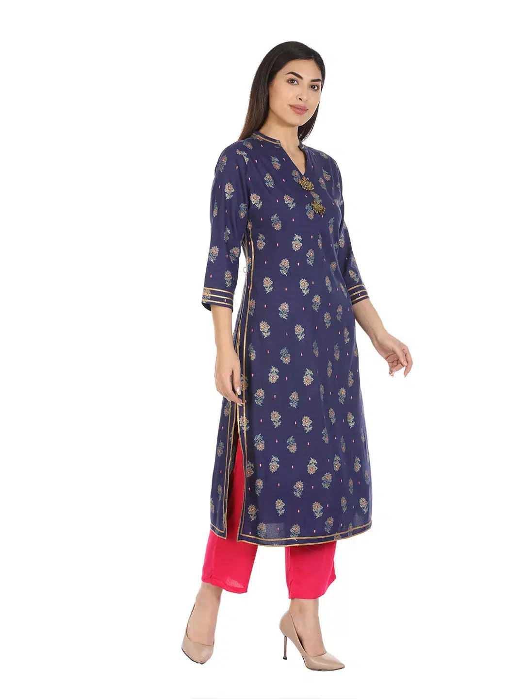 Blue Printed Viscose Long Kurti