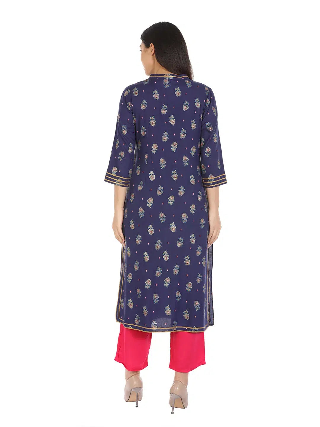 Blue Printed Viscose Long Kurti
