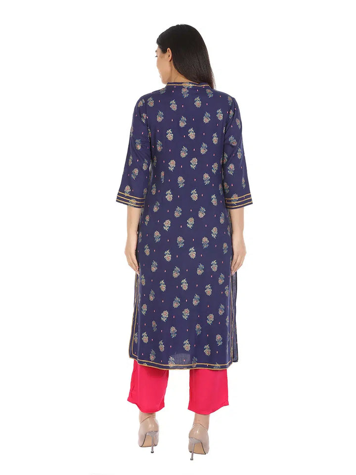 Blue Printed Viscose Long Kurti