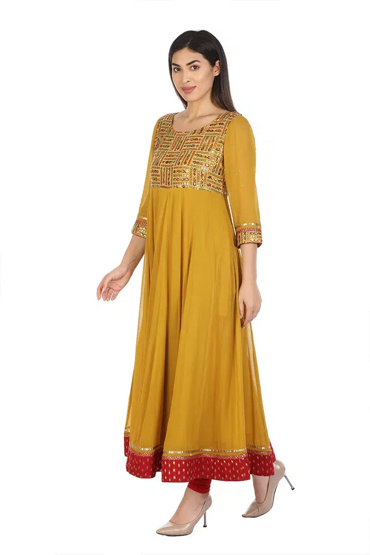 Mustard Yellow Embriodered Anarkali Ensemble Kurti