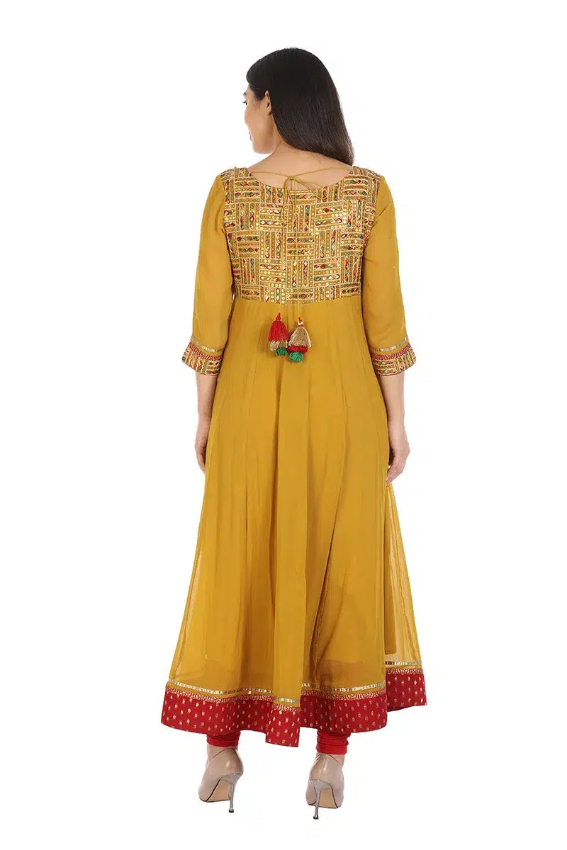 Mustard Yellow Embriodered Anarkali Ensemble Kurti