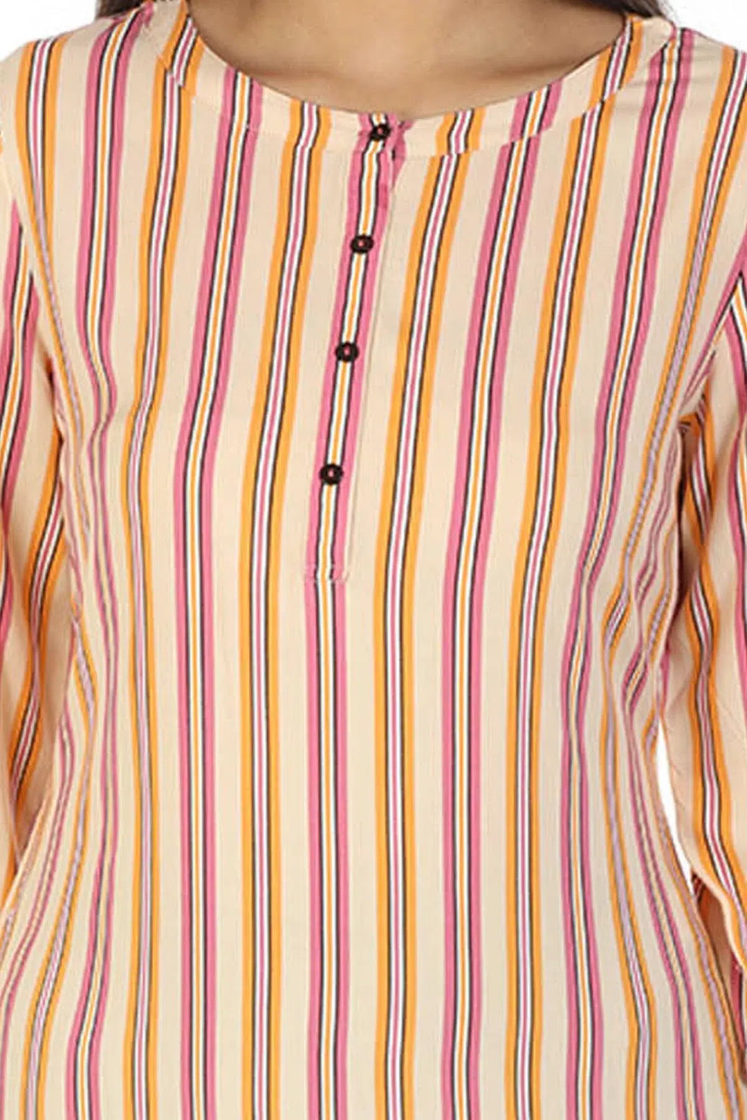 Rayon Striped Kurti with Round Collar (Peach)