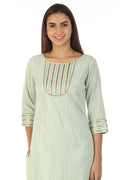 Cotton Lurex Lace Kurti (Pastel Green)
