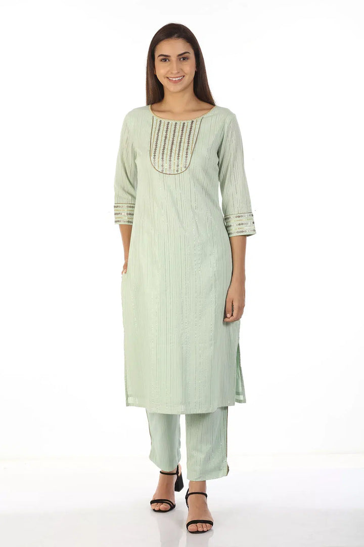 Cotton Lurex Lace Kurti (Pastel Green)
