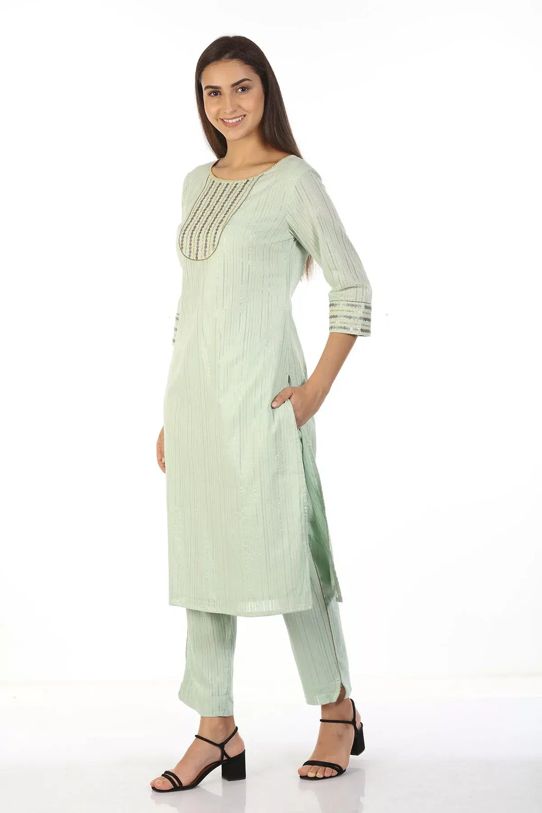 Cotton Lurex Lace Kurti (Pastel Green)