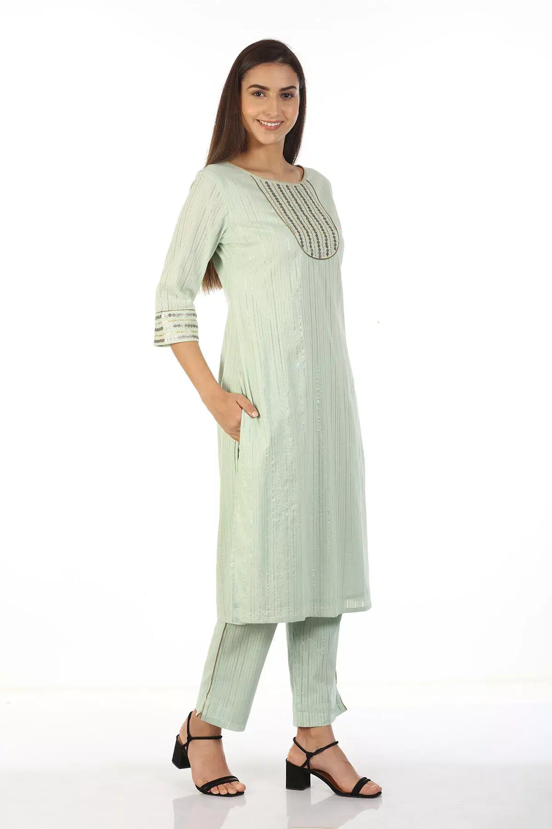 Cotton Lurex Lace Kurti (Pastel Green)