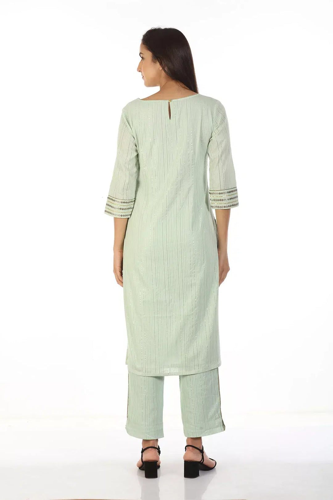 Cotton Lurex Lace Kurti (Pastel Green)