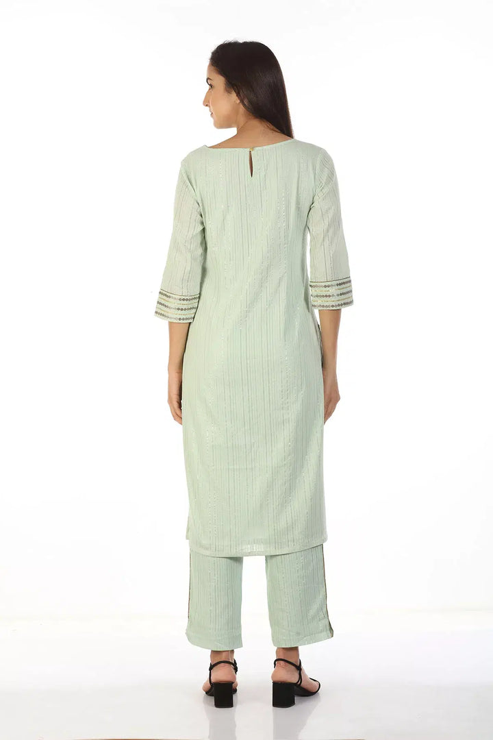 Cotton Lurex Lace Kurti (Pastel Green)