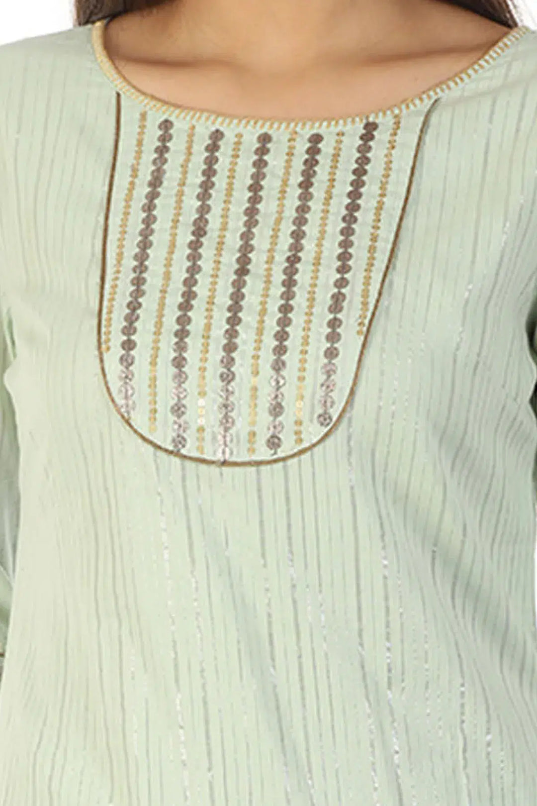 Cotton Lurex Lace Kurti (Pastel Green)