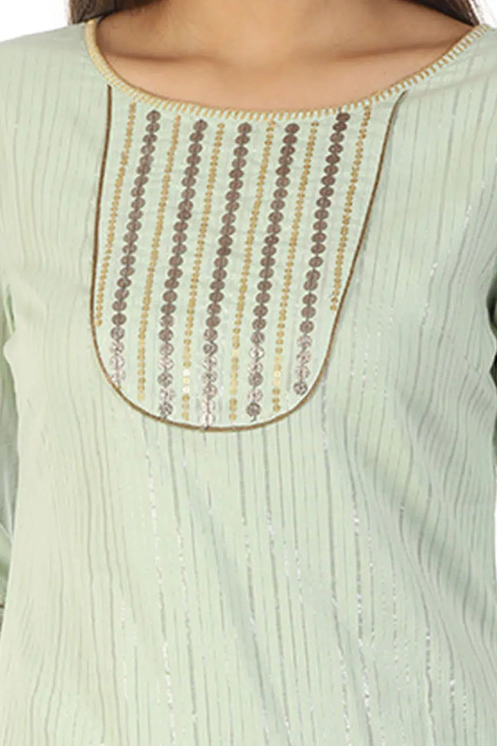 Cotton Lurex Lace Kurti (Pastel Green)