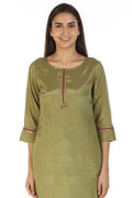 Olive Green Straight Cut Solid Ensemble Kurti