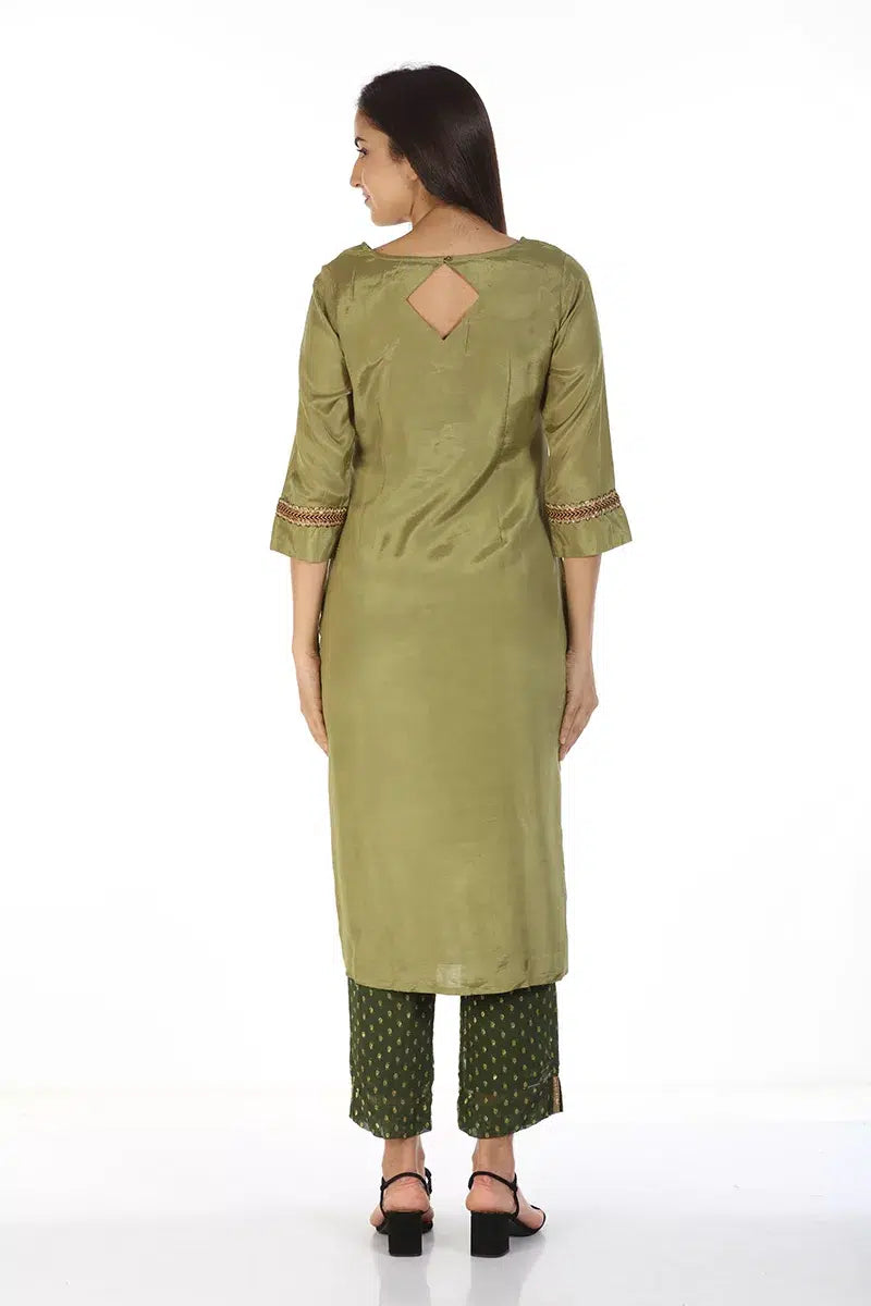 Olive Green Straight Cut Solid Ensemble Kurti