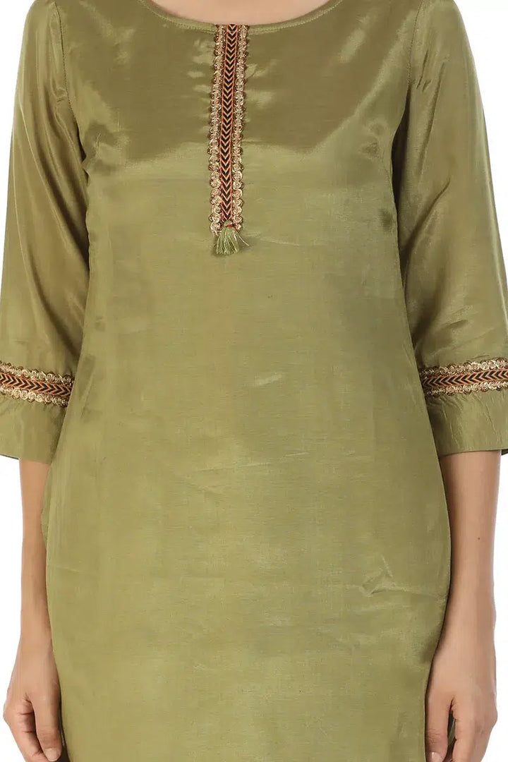Olive Green Straight Cut Solid Ensemble Kurti