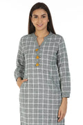 Grey Check kurti with Mandarin Collar