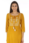 Embroidered Kurti with key hole Neck (Mustard)