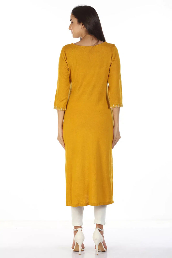 Embroidered Kurti with key hole Neck (Mustard)