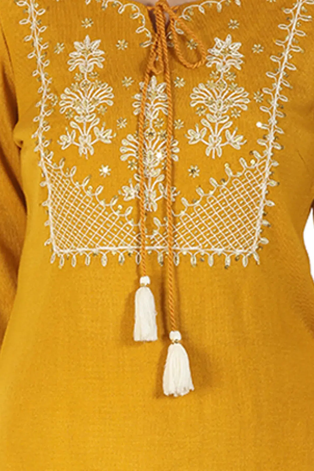 Embroidered Kurti with key hole Neck (Mustard)