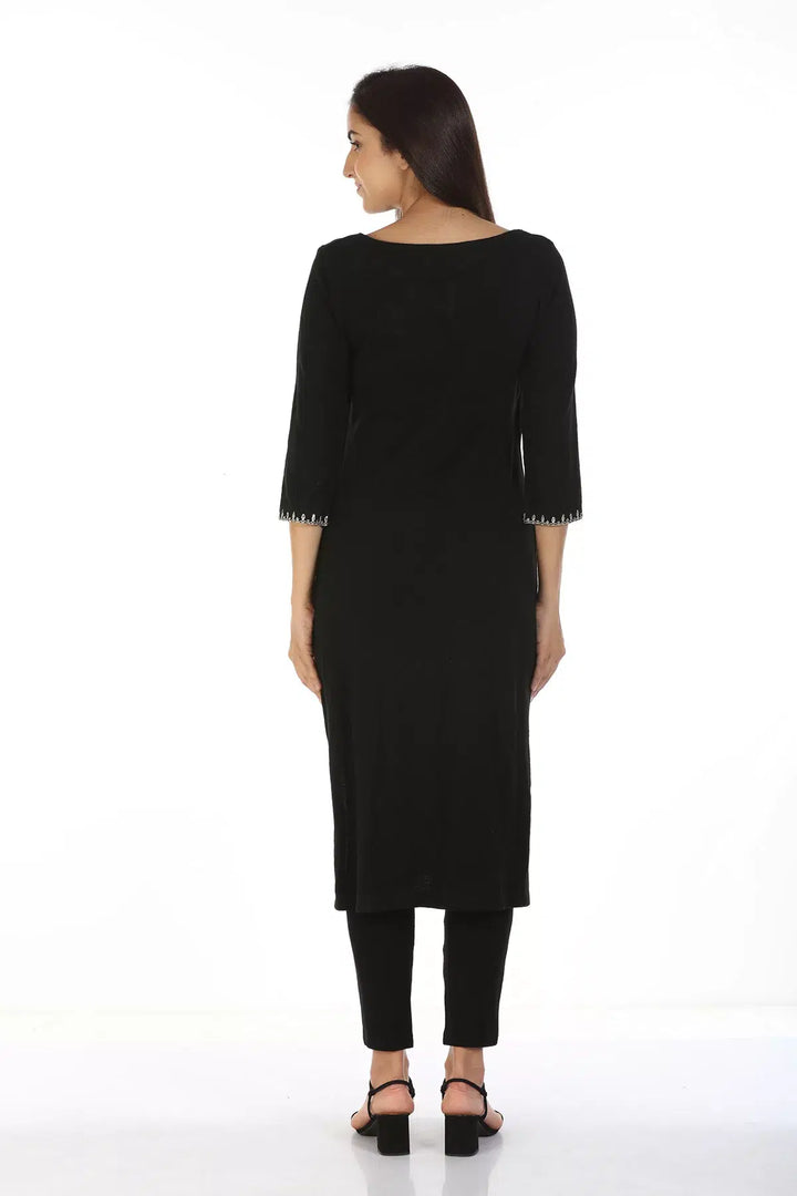 Black Embroidered Kurti with Tie-up Neck