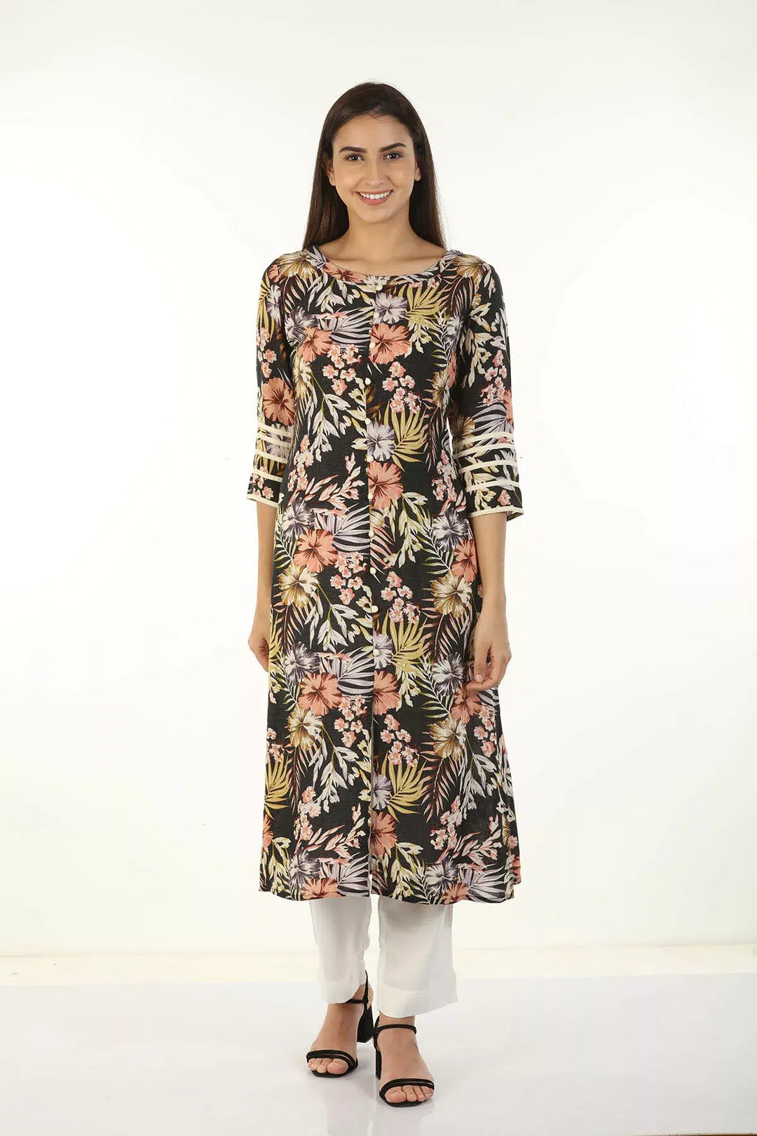 Rayon Crepe Printed Kurti (Black)
