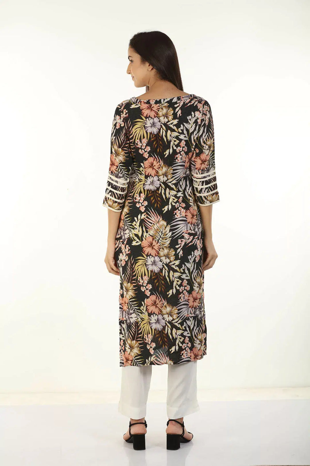 Rayon Crepe Printed Kurti (Black)