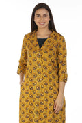 Layered front open printed Kurti with Collar (Mustard)