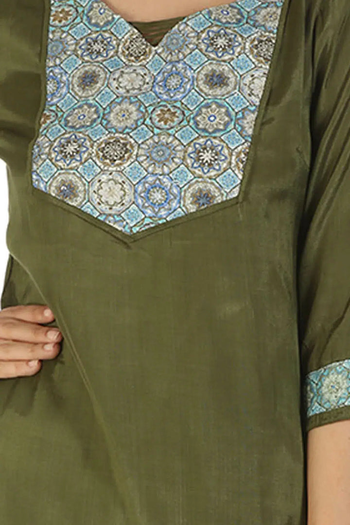 Shantoon Applique V-Neck Kurti (Green)