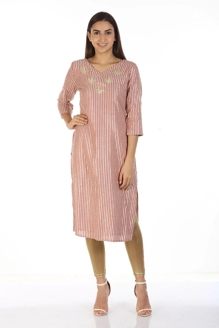 Rayon Lurex Light Pink Striped Ensemble Kurti