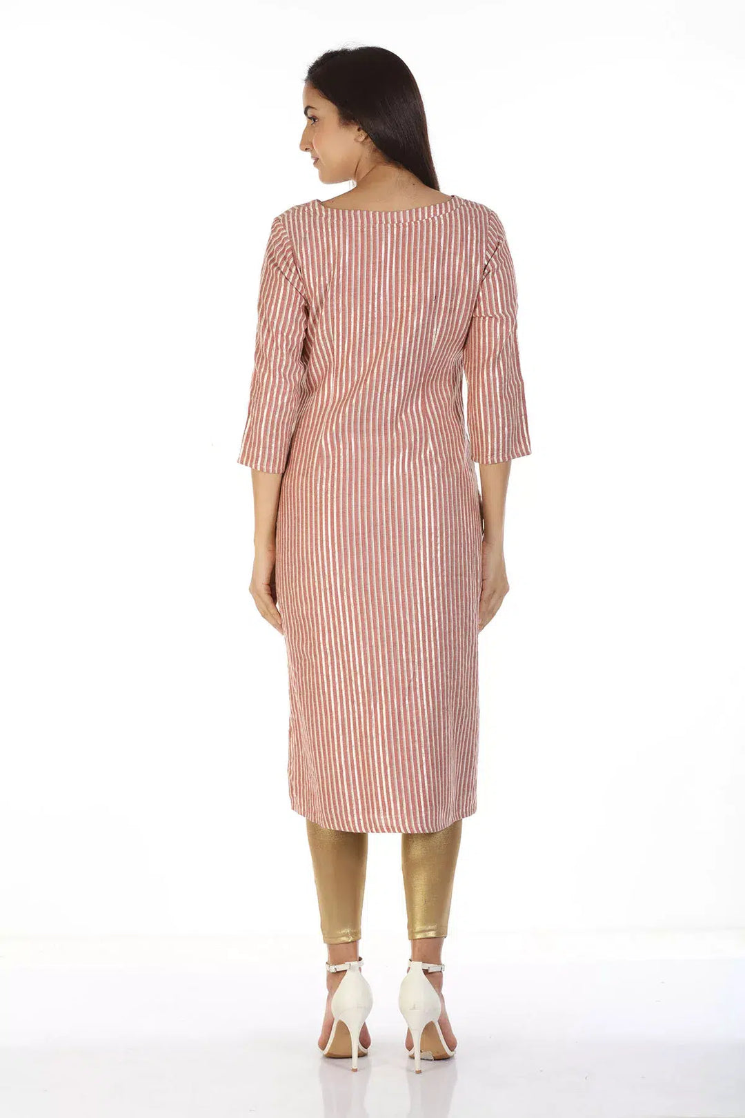 Rayon Lurex Light Pink Striped Ensemble Kurti