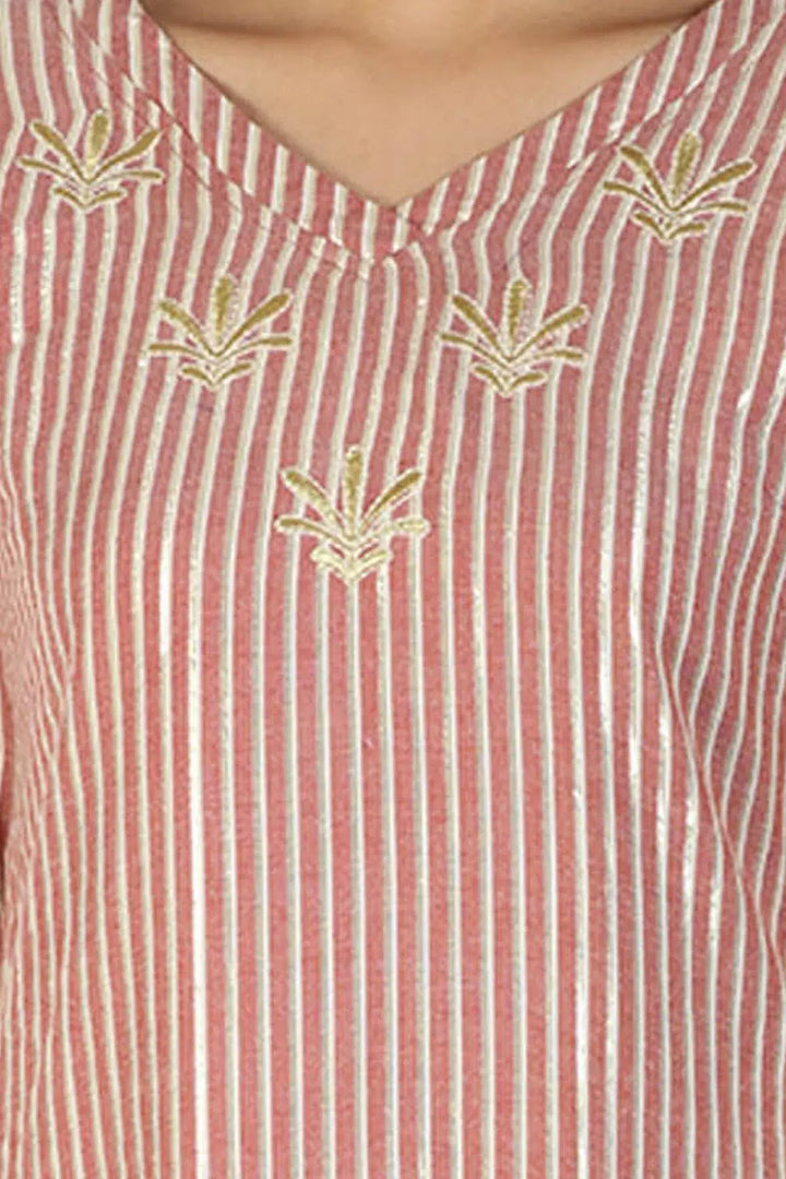 Rayon Lurex Light Pink Striped Ensemble Kurti
