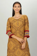 Yellow round neck Textured Kurti