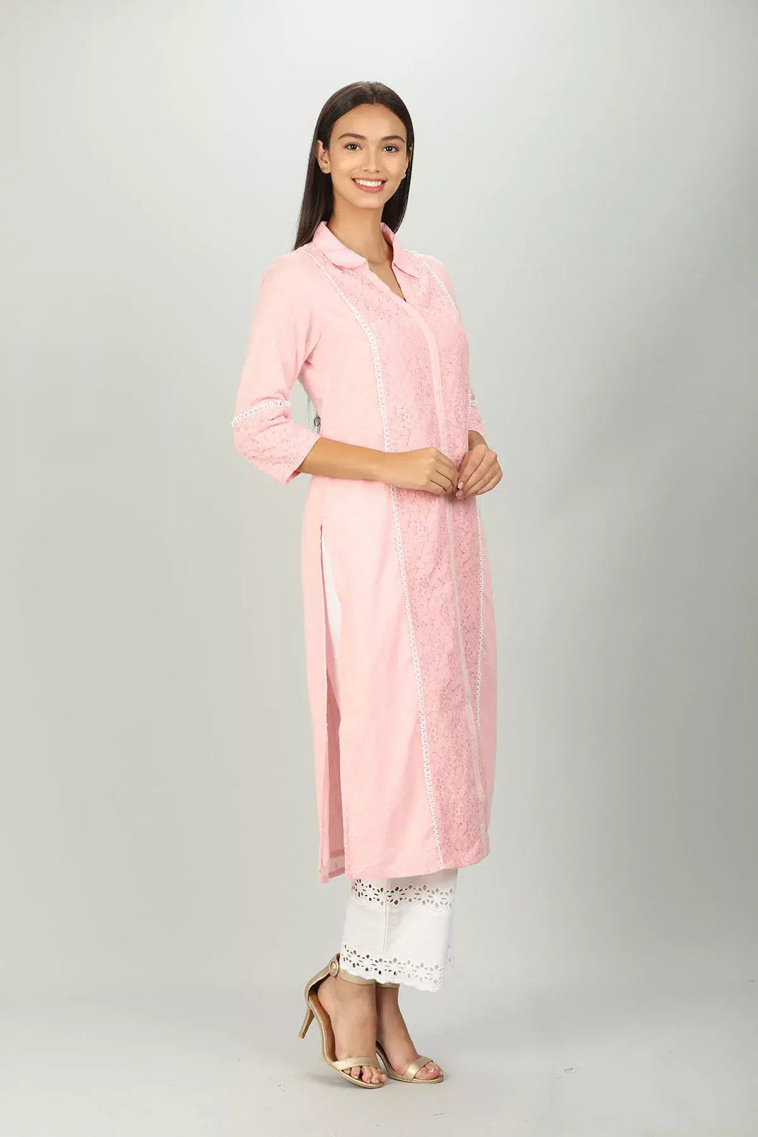 Pink Cotton Collar Kurti
