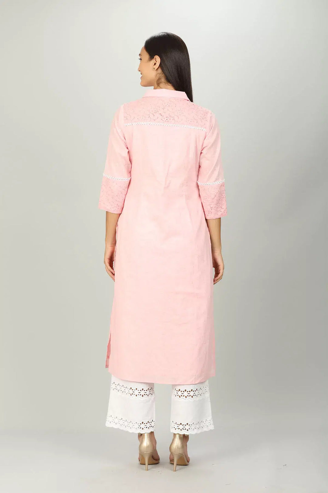Pink Cotton Collar Kurti