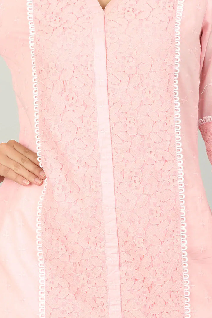Pink Cotton Collar Kurti