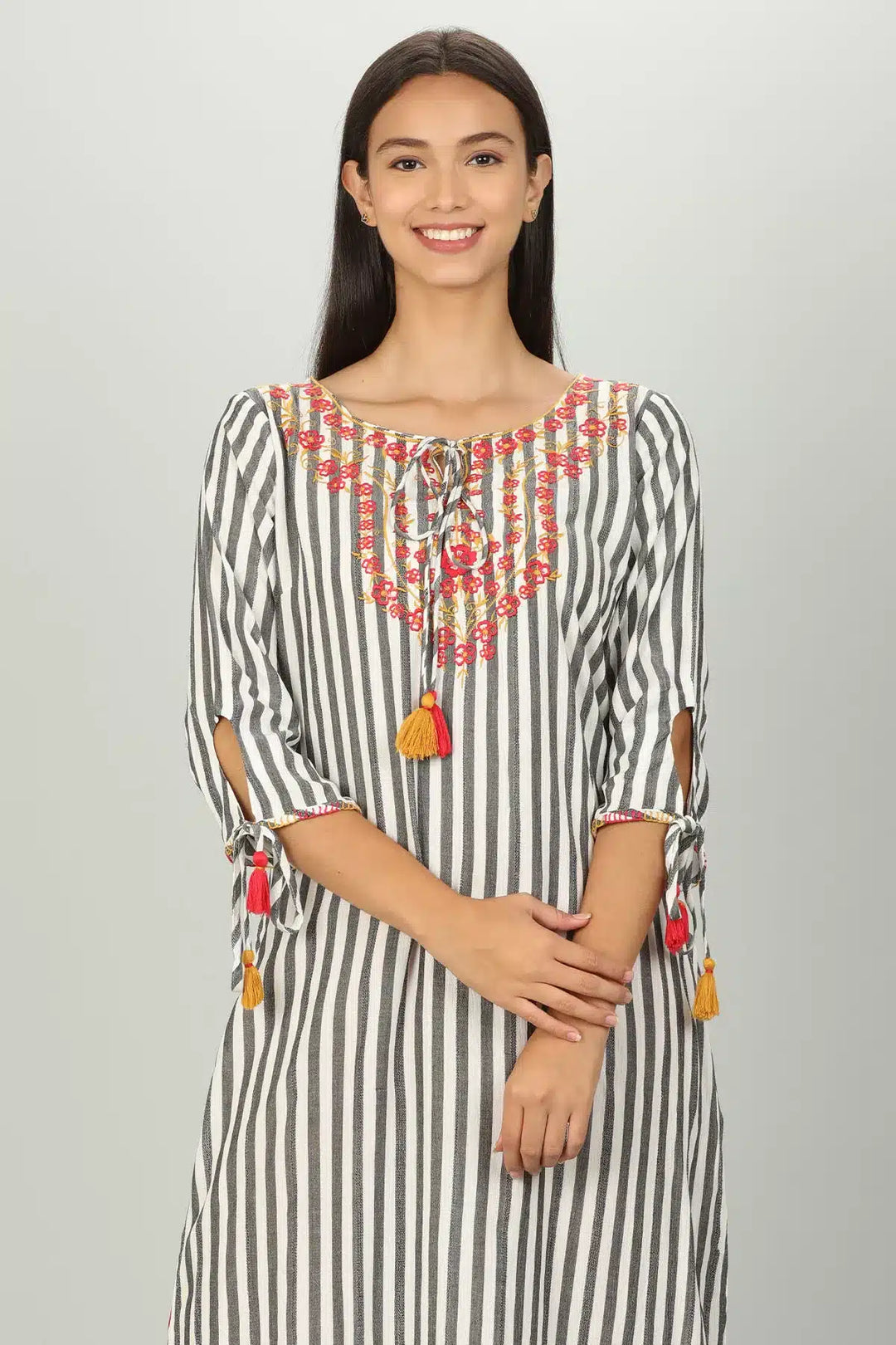 White and Grey Stripe Kurti