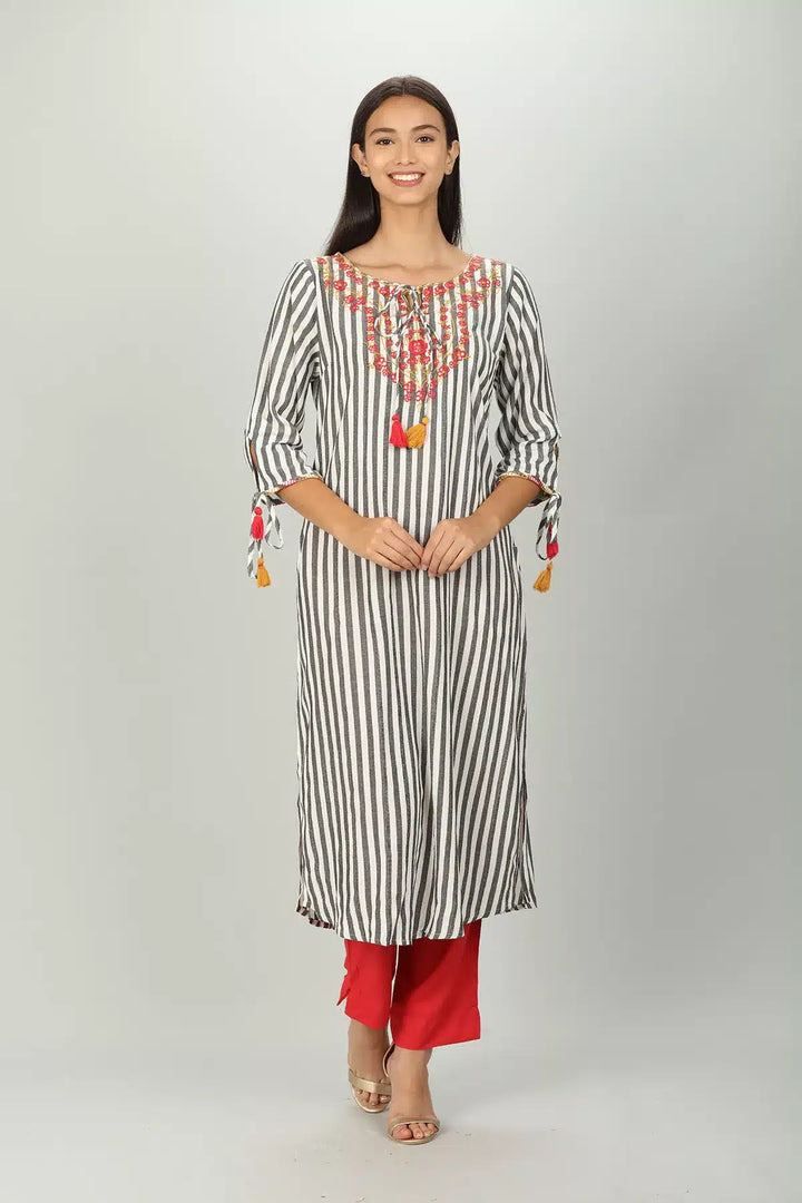 White and Grey Stripe Kurti