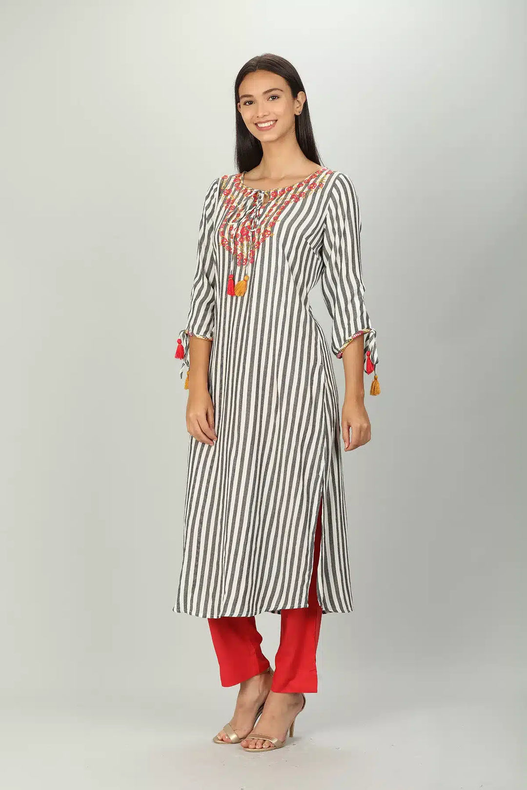 White and Grey Stripe Kurti
