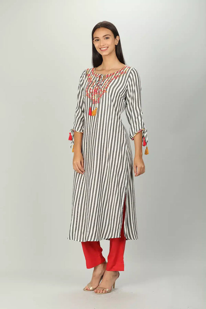 White and Grey Stripe Kurti