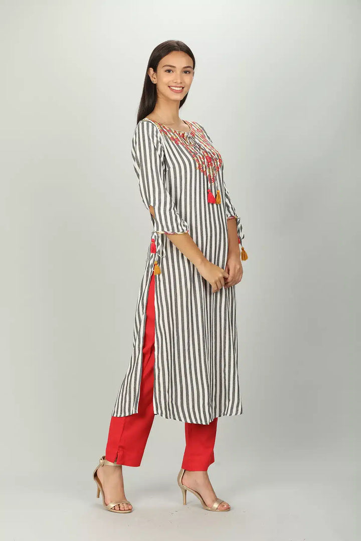 White and Grey Stripe Kurti
