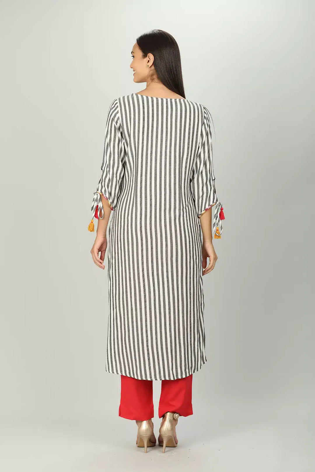 White and Grey Stripe Kurti