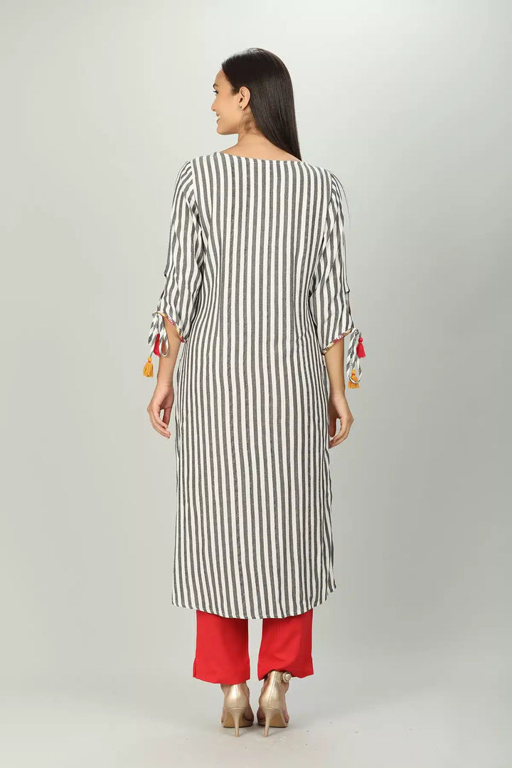 White and Grey Stripe Kurti