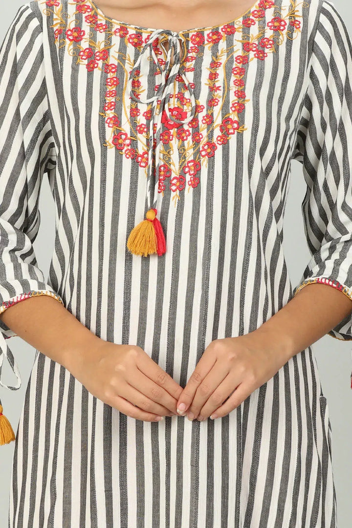 White and Grey Stripe Kurti