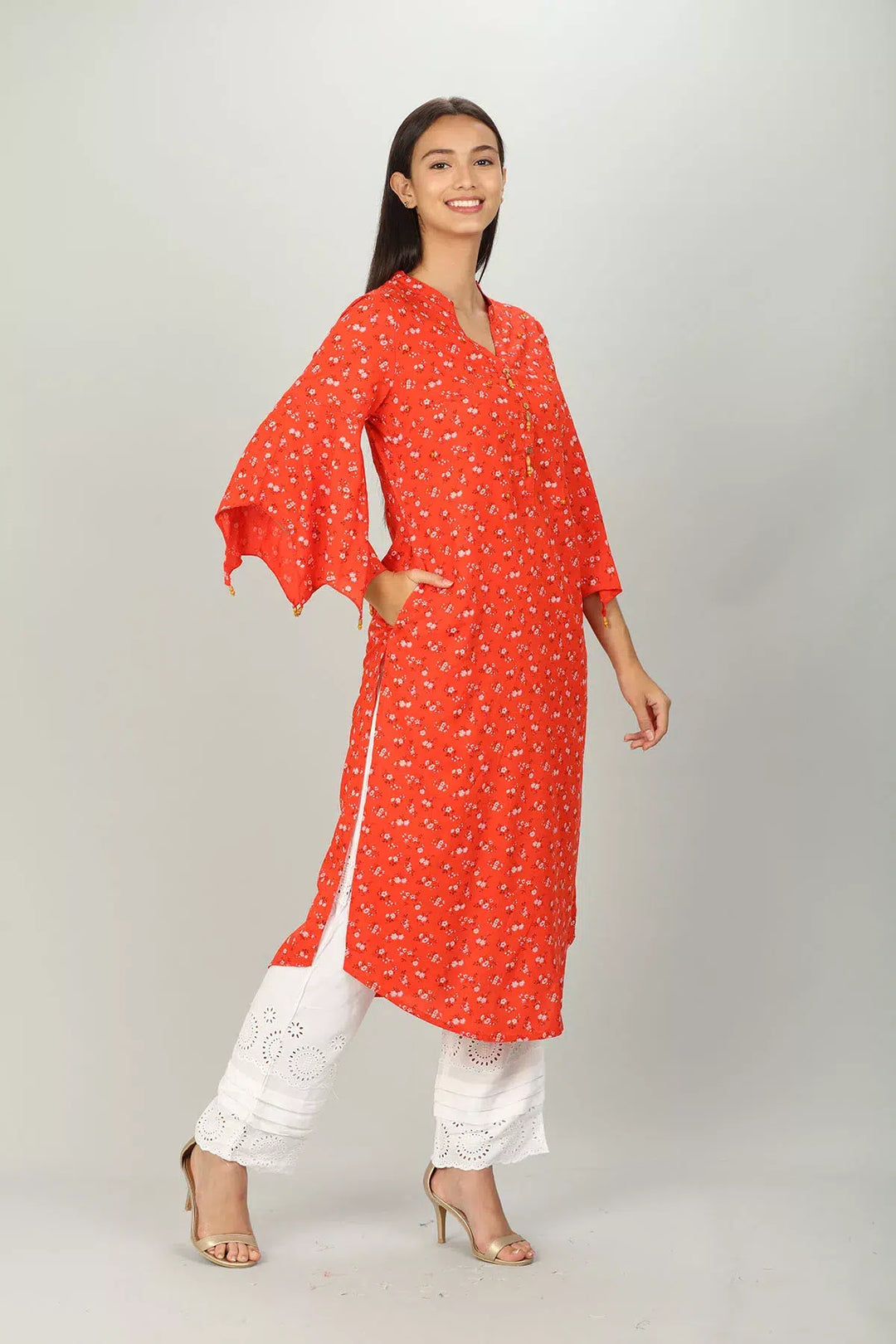 Red Floral Print Kurti