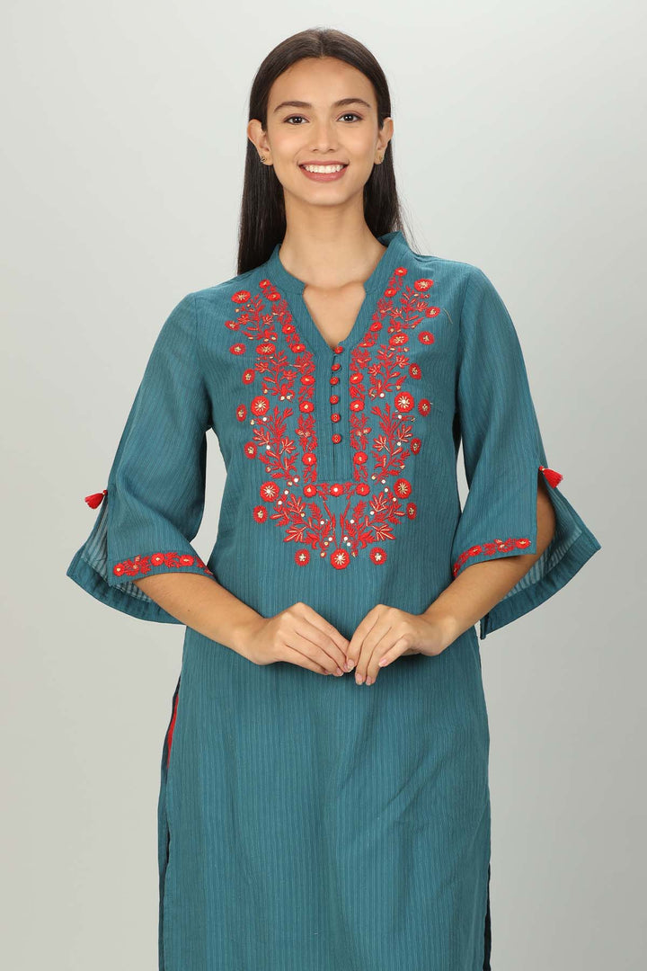 Blue Embriodered Kurti