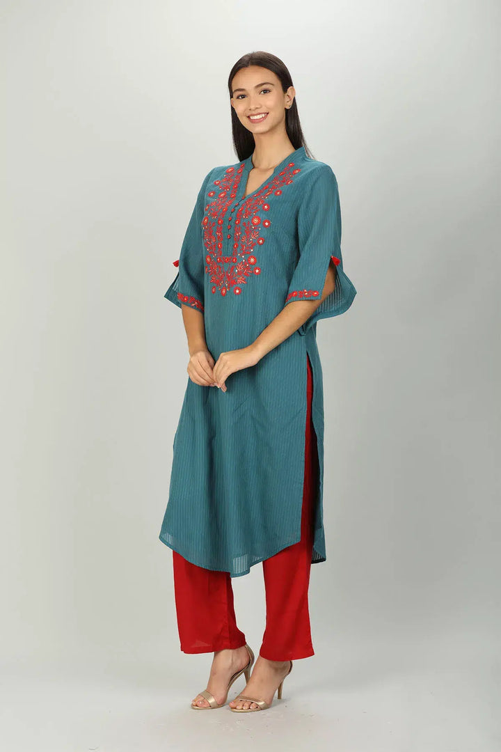 Blue Embriodered Kurti