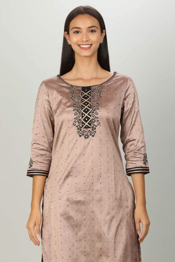 Dusty Brown Silk A line Ensemble Kurti