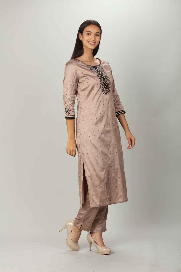 Dusty Brown Silk A line Ensemble Kurti